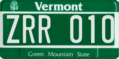 VT license plate ZRR010