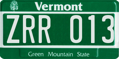 VT license plate ZRR013