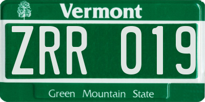 VT license plate ZRR019