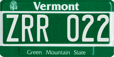 VT license plate ZRR022