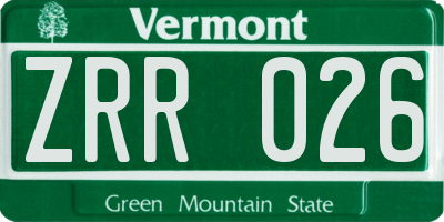 VT license plate ZRR026