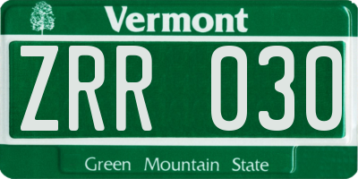 VT license plate ZRR030