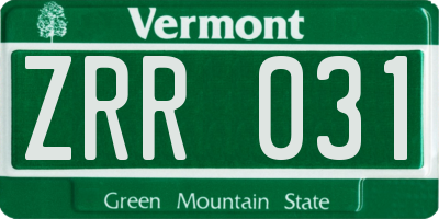 VT license plate ZRR031