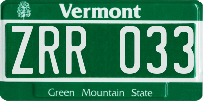 VT license plate ZRR033