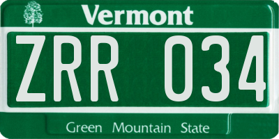 VT license plate ZRR034