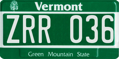 VT license plate ZRR036