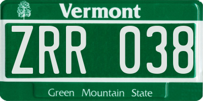 VT license plate ZRR038