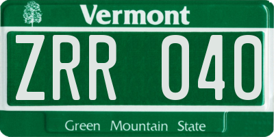 VT license plate ZRR040