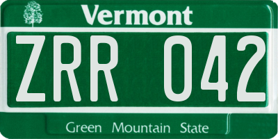 VT license plate ZRR042
