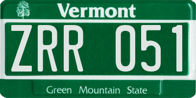 VT license plate ZRR051