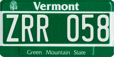 VT license plate ZRR058