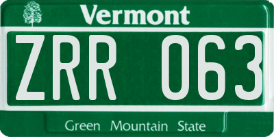 VT license plate ZRR063