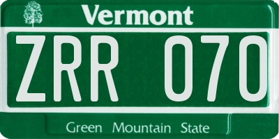 VT license plate ZRR070