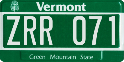 VT license plate ZRR071