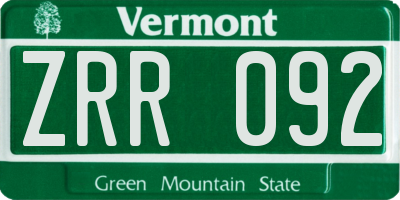 VT license plate ZRR092