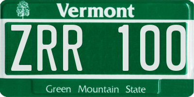 VT license plate ZRR100