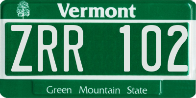 VT license plate ZRR102