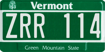 VT license plate ZRR114