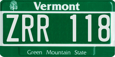 VT license plate ZRR118