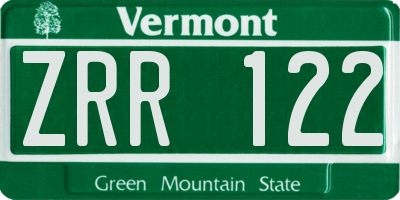 VT license plate ZRR122