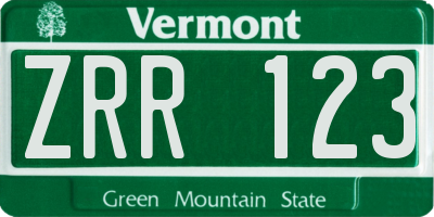 VT license plate ZRR123