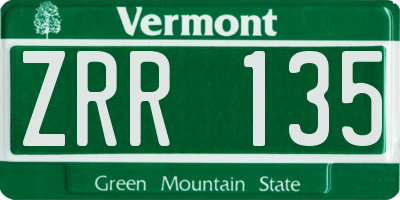 VT license plate ZRR135
