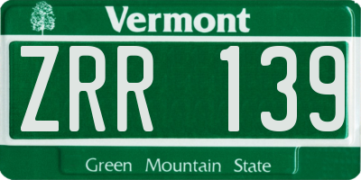 VT license plate ZRR139