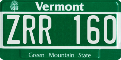 VT license plate ZRR160