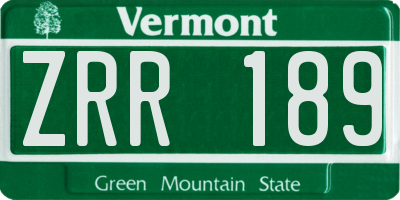 VT license plate ZRR189