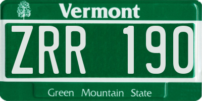 VT license plate ZRR190