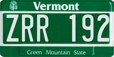 VT license plate ZRR192