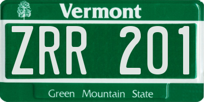 VT license plate ZRR201