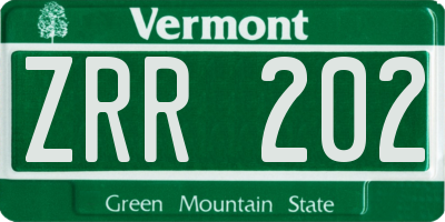 VT license plate ZRR202