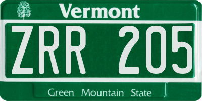 VT license plate ZRR205