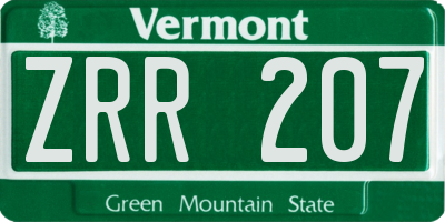 VT license plate ZRR207