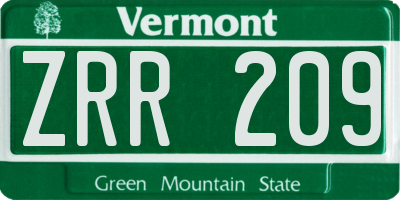 VT license plate ZRR209