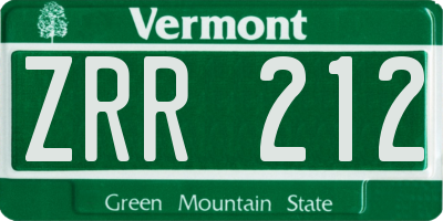VT license plate ZRR212