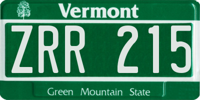 VT license plate ZRR215