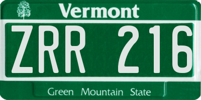 VT license plate ZRR216