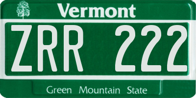 VT license plate ZRR222