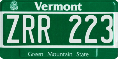 VT license plate ZRR223