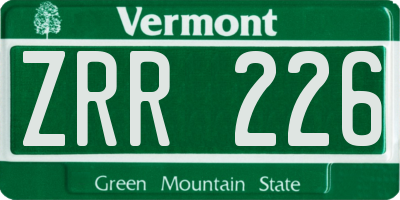 VT license plate ZRR226