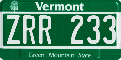 VT license plate ZRR233