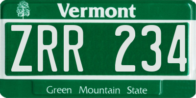 VT license plate ZRR234
