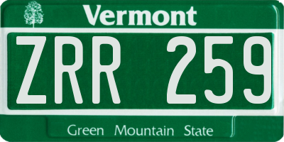 VT license plate ZRR259