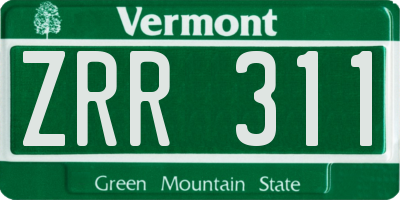 VT license plate ZRR311
