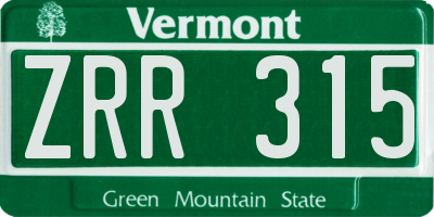 VT license plate ZRR315