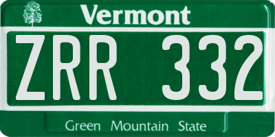 VT license plate ZRR332