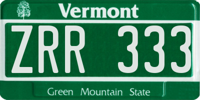 VT license plate ZRR333