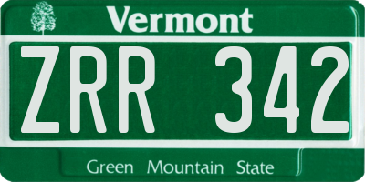 VT license plate ZRR342